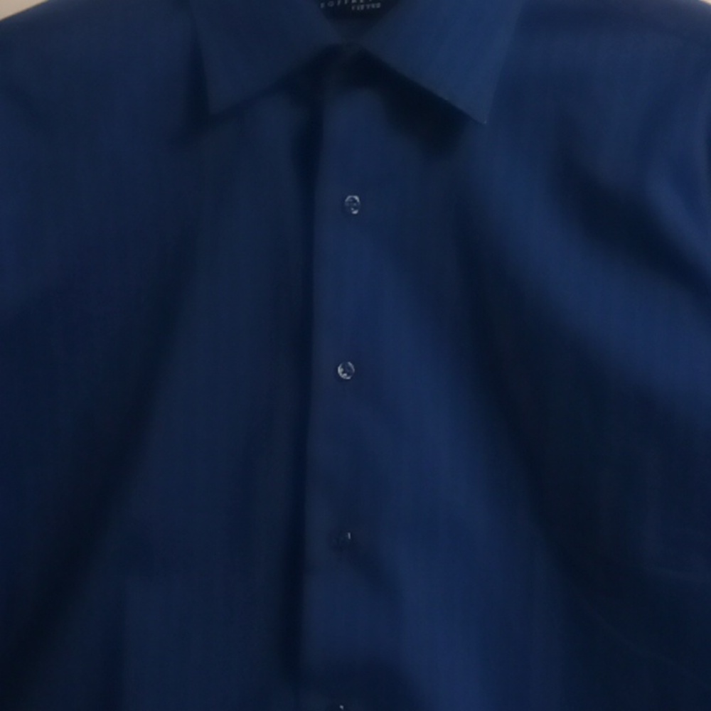 L Blue 16 1/2 32/33 Geoffrey Beene fitted long sleeve dress wrinkle free streech